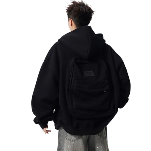 Backpack Hoodie for Men Women Cardigan Creative Hoodies Lightweight Travel Hooded Sweatshirts with Backpack,Black,L