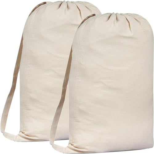 GFI LINEN CLUBS 2 stuks premium canvas waszak met schouderriem, 75 x 56 cm 40 l - 100% katoen, duurzaam weefselweefsel, trekkoord met koordslot, machinewasbare wasvoering voor wasmanden