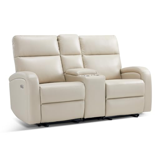 MCombo Zero Wall Recliner Loveseat, 2-Seat Power Wall Hugger Sofa with USB & Type-C Dual Ports, for Small Space, Living Room, RV PR646 (Beige, Loveseat with Console)