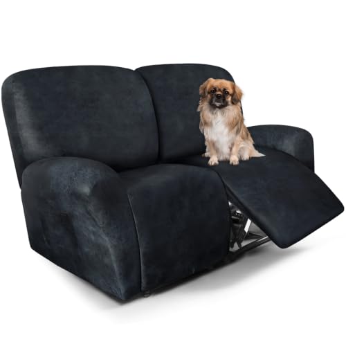 Image of ANARACHON Leather Look Loveseat Recliner Covers Stay in Place 6-Piece Recliner Sofa Slipcover 2 Seater Reclining Couch Cover Furniture Protector Washable (Recliner Loveseat, 02Navy Blue)