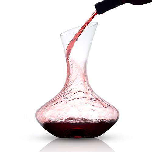 Joyjolt Lancia Wine Decanter Crystal Wine Aerator Handmade Base Glass Pitcher Ultra Elegant Design Easy Pour Slanted Spout For Wine 1200Ml (40 Fl.oz) #TOP1