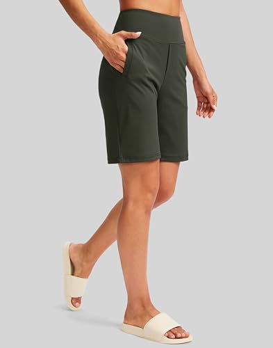 Image of SANTINY Women's 9 inch High Waisted Bermuda Shorts with 4 Pockets Knee Length Long Shorts for Women Workout Athletic Casual