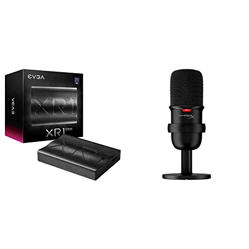 EVGA XR1 lite Capture Card, Certified for OBS, USB 3.0, 4K Pass Through & HyperX SoloCast – USB Condenser Gaming Microphone, for PC, PS4, PS5 and Mac, Tap-to-Mute Sensor