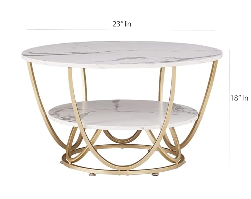 Image of Metal Base Handmade Round Coffee Table for Living Room /Drawing Room and Office Water-Proof Table Top Marble Finish End Table /Coffee Table /Lamp Stand /Center Table (Round, M-Medium)