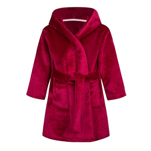Baby-Jungen-Kleidung, 3–6 Monate, Kinder-Bademantel mit Kapuze, Flanell, einfarbig, Hauskleidung, Kinder-Nachthemd, Pyjama, Babykleidung (Wein, 4–5 Jahre)