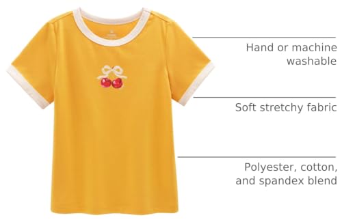 Image of Stelle Girls Retro Graphic T Shirt Soft Stretch Crewneck for School | Lightweight, Breathable, Soft, Stretchy, Cherry graphic, Relaxed fit, School, Play, Sports, Everyday wear, Vintage style