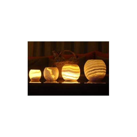 CraftsOfEgypt Single Alabaster Candle Holder - Egyptian Tealight and Votive Candles Holders with Amber Glow for Home Décor Natural Stone Soothing Tranquil Aurora Cover