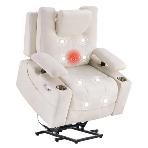 Sillón reclinable plegable beige con asiento de piel sintética