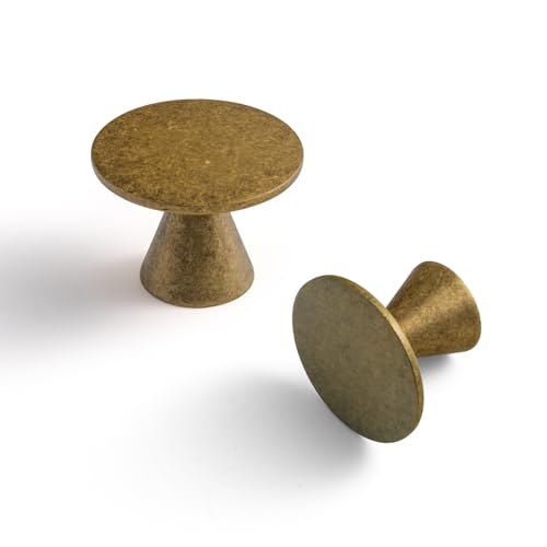Goo-Ki Vintage Retro Antique Brass Zinc Alloy Cabinet Large knob - Single Hole Solid Cabinet Pull Hardware for Bedroom, Kitchen, 6 Pack