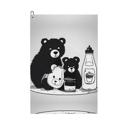 Bonita toalla de club de golf con estampado de oso de botella de leche, portátil con mosquetón para hombres y mujeres, perfecta para deportes, yoga, playa, gimnasio