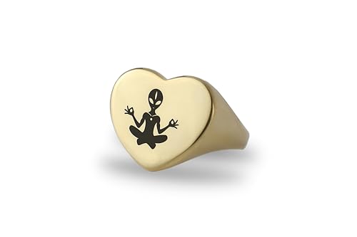 Bague gravure alien en or en forme de coeur, chevaliere science-fiction personnalisee pour elle