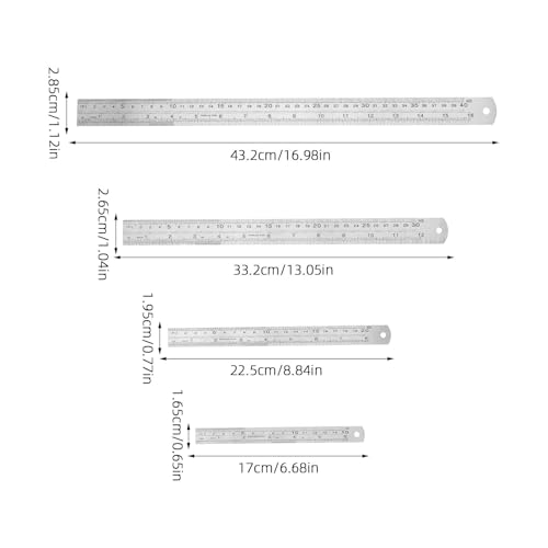 Angoily 4pcs Stainless Steel Straight Ruler 15/20/30/40cm Math Geometry Tools Double-Sided Measuring Tool For Office School And Professional Use - Image 5
