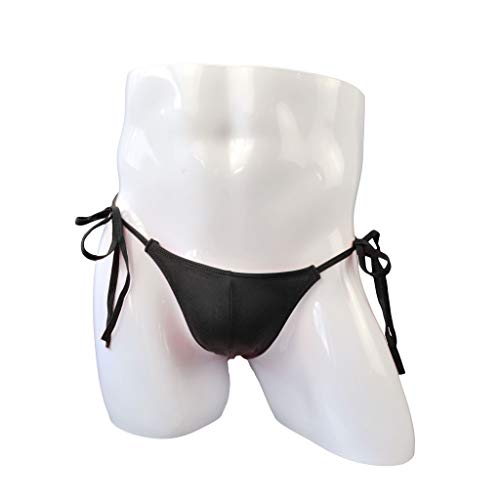 Extlps Ice Silk Bikini Low Rise Tie String Adjustable Briefs Sexy Underwear For Men Bk-F Black #TOP1
