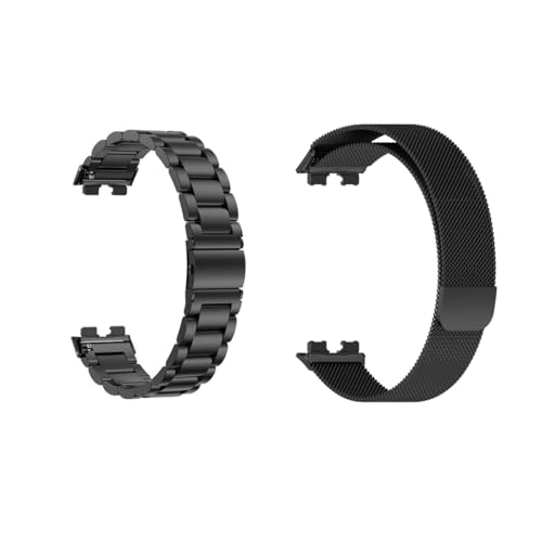 2 Piezas Correa de Pulsera de Metal Compatible con Huawei Band 10 Correa, Pulsera de Repuesto de Acero Inoxidable Premium para Huawei Band 10 (Negro)