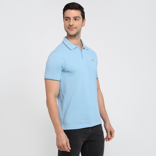 Image of Park Avenue Men Slim Fit Solid Pattern Cotton Polyester Blend Half Sleeve Polo Neck Casual T-Shirt