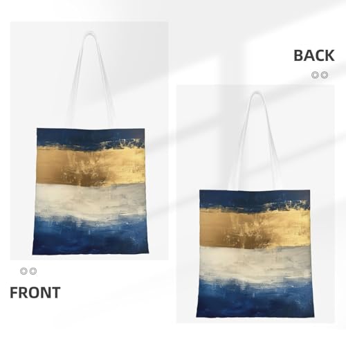 Gold Blue White Print Polyester Canvas Tote Bag, Worthy Shopping Bag, Ideal For Present And Daily Errands3
