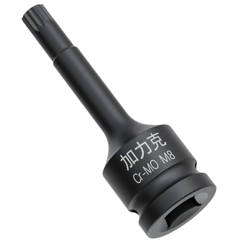 FOCMKEAS 1/2-Inch Drive x M8(8mm） Impact XZN Triple Square Spline Bit Socket, Metric Lengthen Screwdriver Socket Adapter, 3-Inch Length, CR-MO Steel, One-Piece Construction, Black