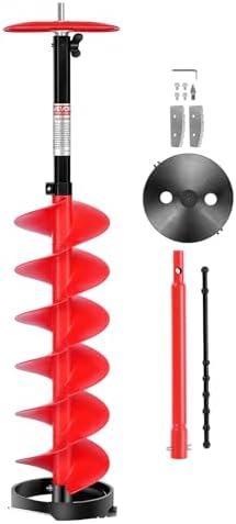 VEVOR Nylon Ice Auger Drill Bit, 8" Diameter 39" Length, Cordless Ice Augers for Ice Fishing with Extra 13.4in Extension Rod, Drill Adapter, Top Plate and Blade Guard