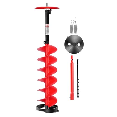 VEVOR Nylon Ice Auger Drill Bit, 8' Diameter 39' Length, Cordless Ice Augers for Ice Fishing with Extra 13.4in Extension Rod, Drill Adapter, Top Plate and Blade Guard
