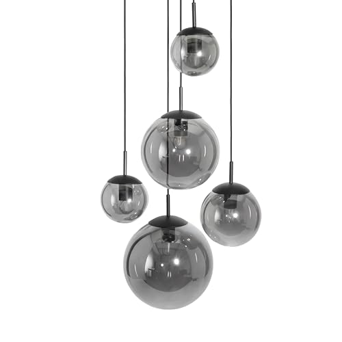 Liadomo Pendelleuchte Vetro 5-flammig Cluster Leuchtmittel inklusive kugelförmige Rauchglasschirme für Esszimmer/Wohnzimmer/Treppenhaus auch für hohe Decken geeignet