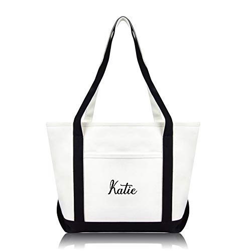 DALIX Womens Custom Names Monogrammed Premium Embroidered Tote Bag Katie