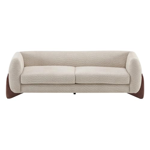 Image of Upholstered 3 Seater Sofa Three Seater Sofa with Wooden Legs for Living Room Hotels & Offices (3+2 Beige Boucle)