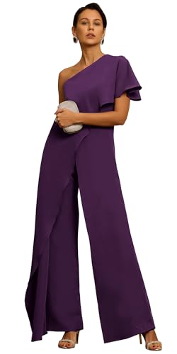 Chiffon One Shoulder Mother of The Bride Pant Suits for Women Flowy Wedding Guest Party Formal Outfit