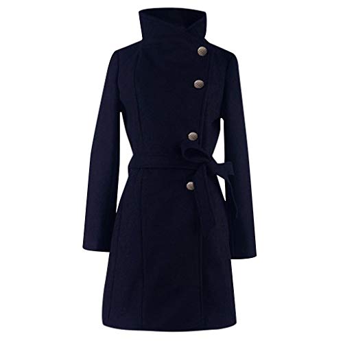 SamMoSon_Donna Cappotto in Lana con Risvolto Invernale da Donna Giacca Trench Capispalla Soprabito Manica Lunga (S, Marina Militare)