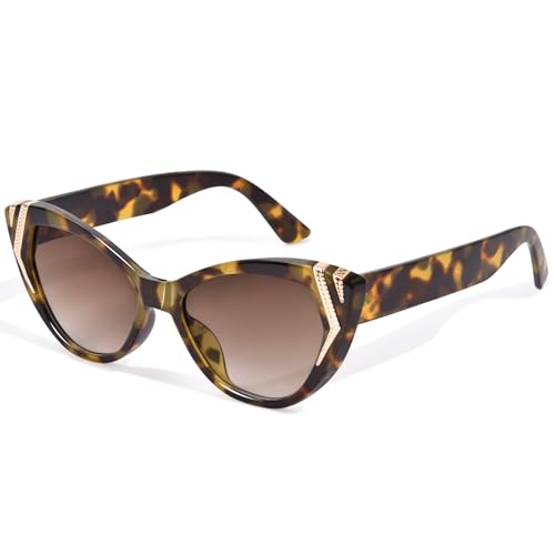 OPTOFENDY Cat Eye Sunglasses for Women, Vintage Retro 90s Metal Decor Cateye Frame Trendy Sun Glasses, OP6977