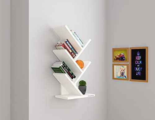 Image of Captiver Engineered Wood Wall Mounted Office Books Stand Bookshelf Steama Multipurpose Table Accessory Home (Matte Finish,White)