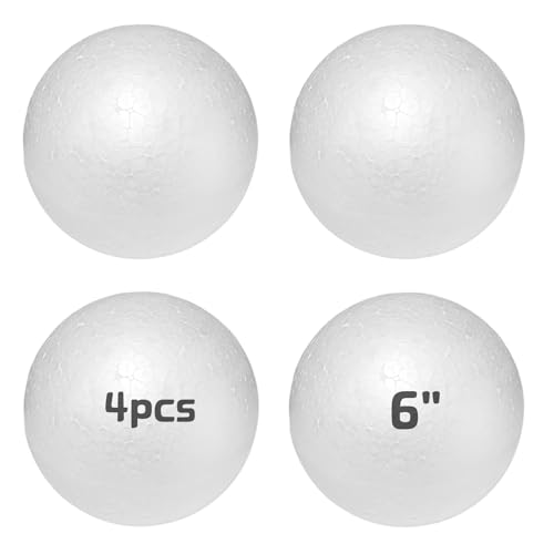 Large Styrofoam Balls 6 Inch 4PC White Foam Balls for Crafts Giant Foam Balls Smooth Solid Round Balls for Arts and Craft Project as Christmas DIY Ornaments (Styrofoam Balls 6in-4pc)