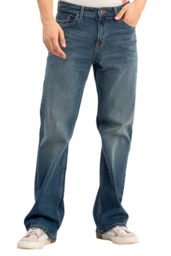 Image of SNITCH Men Jeans | Bootcut Fit with Relaxed Thigh & Clean Look | Stretchable Cotton Blend Denim for Casual Wear, College & Street Style | Machine Washable