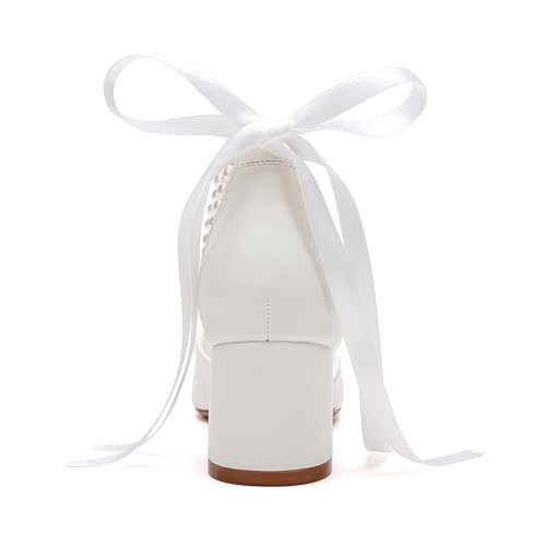Women's Block Heel Pearl Satin Closed Pointed Toe Chunky Low Heel Pump Sandal Party Wedding Dress Shoes2