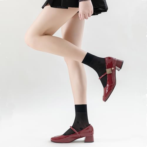 Image of VIBCICY 12 Pairs Womens Sheer Nylon Ankle Socks,Nude Thin Tight Stockings for Summer,See Through Silk with Mesh Floral Crew Socks