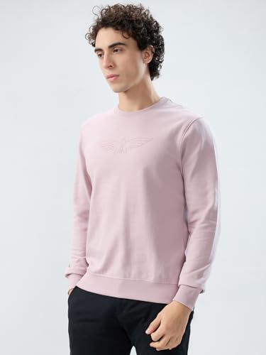 Image of Park Avenue Men Slim Fit Solid Pattern Cotton Polyester Blend Round Neck Full Sleeve Casual Sweatshirt