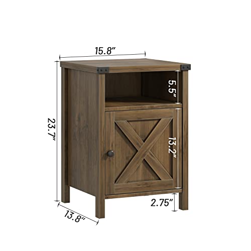 Catrimown Farmhouse Nightstand, End Table, Side Table, Set Of 2 End Table With Barn Door And Shelf, Rustic Oak Nightstand Set Of 2, Bed Side Table End Table Night Stand For Bedroom thumb #2