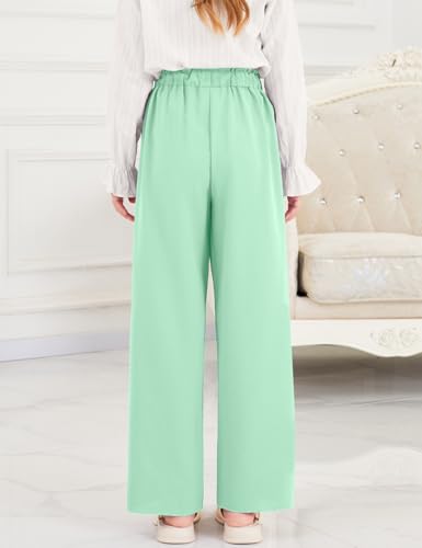 Image of Girls Wide Leg Palazzo Pant Loose Straight Cute Bow Waist Spring Summer Lightweight Dress Pant for Kids 5-14Y