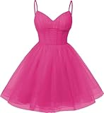 SEIM Women's V Neck Corset Homecoming Dresses short Princess Dress 2024 Spaghetti Straps A Line Tulle Princess Ball Gown Formal Dresses Hot Pink 04