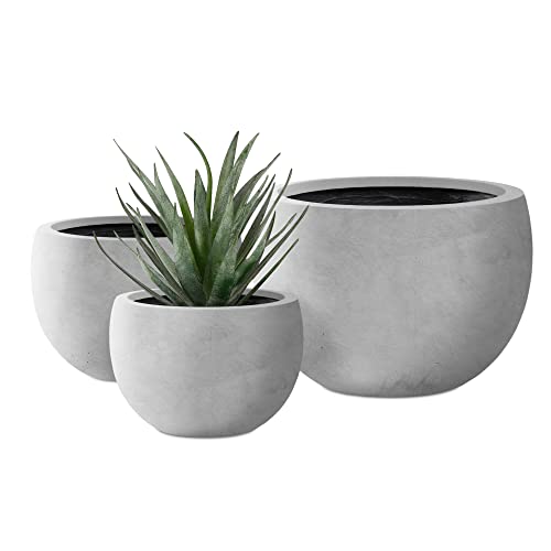 Kante 20" D, 16" D And 12" D Lightweight Concrete Outdoor Round Planter, Set Of 3, Outdoor Indoor Modern Planter Pots, Lightweight, Weather Resistant, Seamless With Drainage Hole, Natural Concrete #TOP18