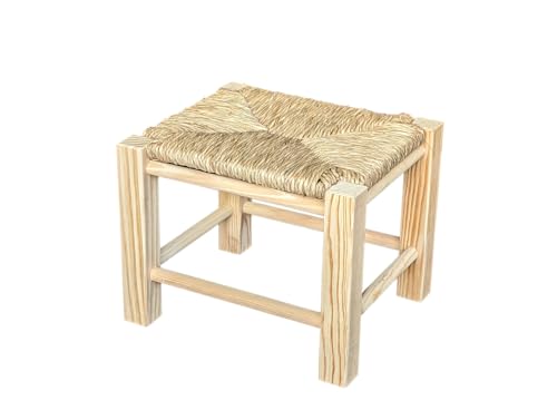 GRECA Sgabello in legno massiccio con seduta in Enea. In legno naturale. In grezzo. Dimensioni: 32 x 28 x 25 cm, A2560