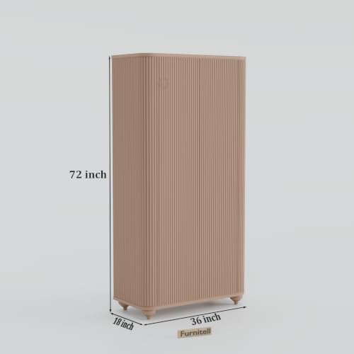 Image of 2 Door Wardrobe Almirah for Bedroom, 72 Inch | Premium HDHMR Wooden Cupboard with Hanging Rod & Storage Compartments | Fluted Push-to-Open Clothes Organizer Cabinet | Taupe Finish
