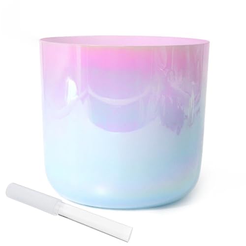 8 Inch Pink Blue Alchemy Crystal Singing Bowl, Tibetan Sound Bowl Chime Bowl, Gift For Yoga Meditation & Sound Healing, With Free Acrylic Striker & O-ring(E Note)