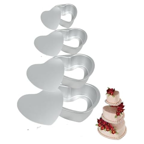 FRIGIIRE Heart Shaped Cake Pans with Removable Bottom 4/5/6/7 Inch Aluminum Nonstick Baking Mold Tool Set Cake Tin Cover