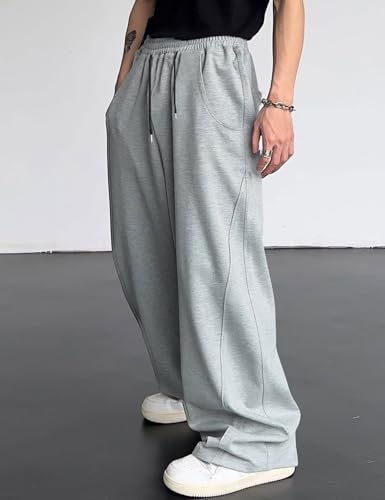 Men's Drawstring Pants Elastic Waist Baggy Sweatpants Y2K Loose Wide Leg Long Pants Streetwear3