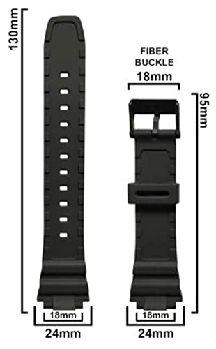 Image of SURU 18mm Resin Watch Strap (Black) Replacement for Casio Watch Models AE1200, AE1300, AE-1200WH, AE-1300WH, F-108WH, W-216H