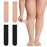GYIOFAI 2 Pairs 20D Plus Size Knee High Socks, Super Wide Knee Highs Women's Sheer Nylon Pop Stockings, Ladies Sheer Wide Calf Pop Socks for Women, Black Skin Tone Knee Socks for Wide Calves (2 Pairs)