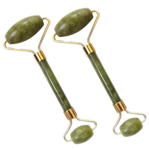Bargain Wells Masajeador facial de piedra de cuarzo con rodillo de jade de doble cabeza, herramienta de enfriamiento verde para el cuidado de la piel para ojos, cara, cuello, ayuda a la circulación y