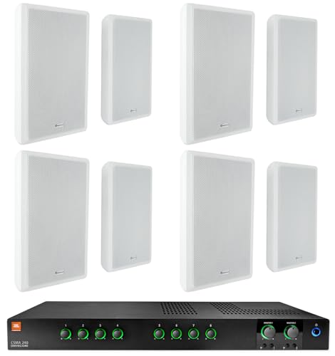 Audiosavings Bundle: JBI CSMA240 Commercial/Restaurant 2 x 40w Amplifier 4ohm/8ohm/70V/100V, 8 inputs Bundle with (4) Pair Rockville RockSlim 70W White 5.25