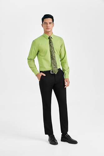 Image of HISDERN Mens Dress Shirt with Tie Pocket Square Set Classic Button Down Shirt Matching Tie Long Sleeve Shirts