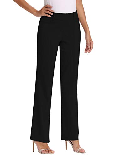Vocni Women's Bootcut Stretch Elastic Waist Slim Fit Comfortable Pull on Dress Pants Full Ankle Length Trousers Black New